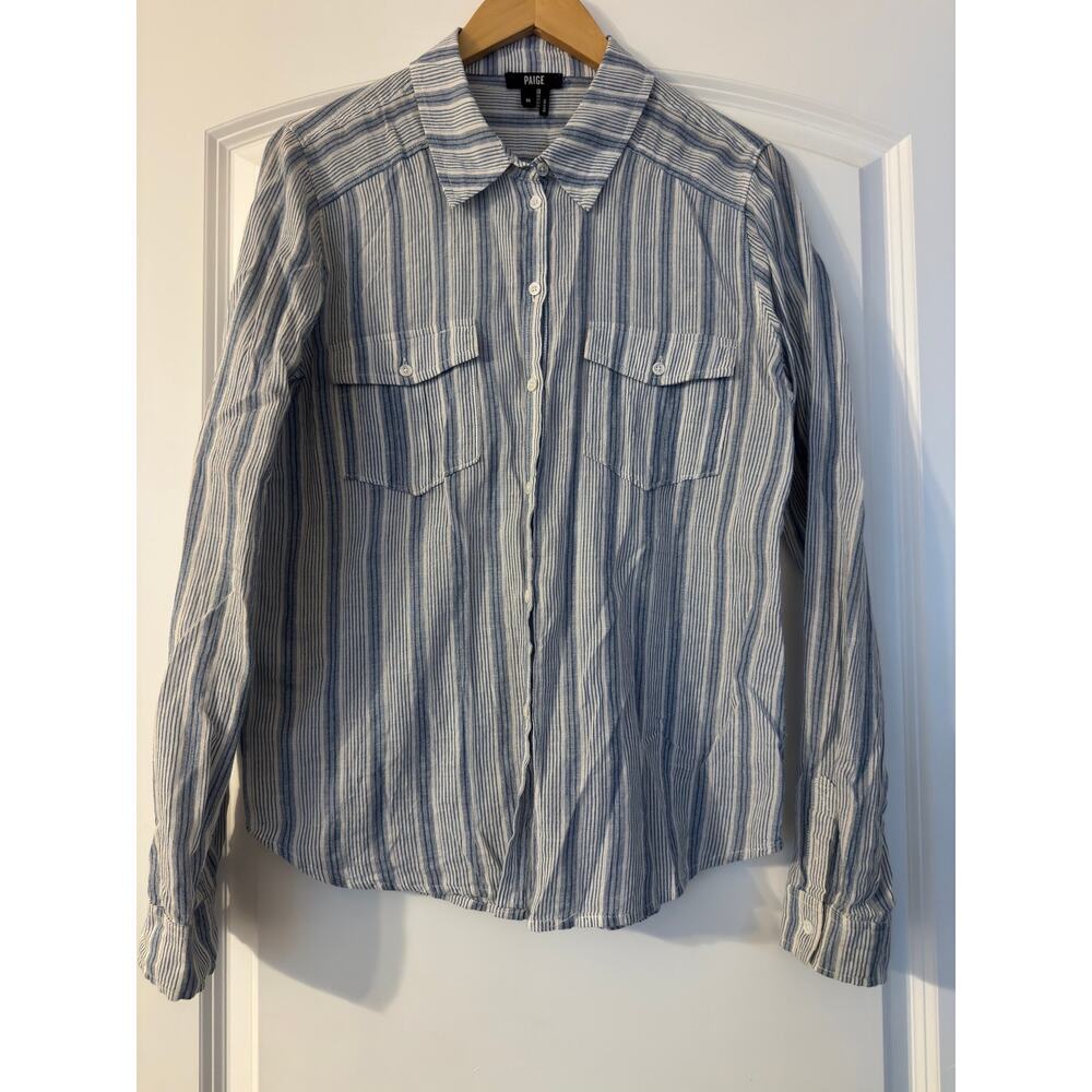 PAIGE St. Tropez Stripe Long Sleeve Button Down Shirt- Size Medium36